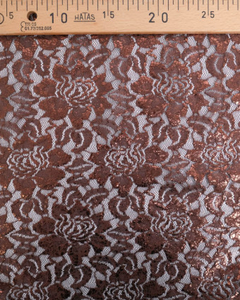 Tissu Dentelle Marron Fleurs Reflets Bronze - Mercerine