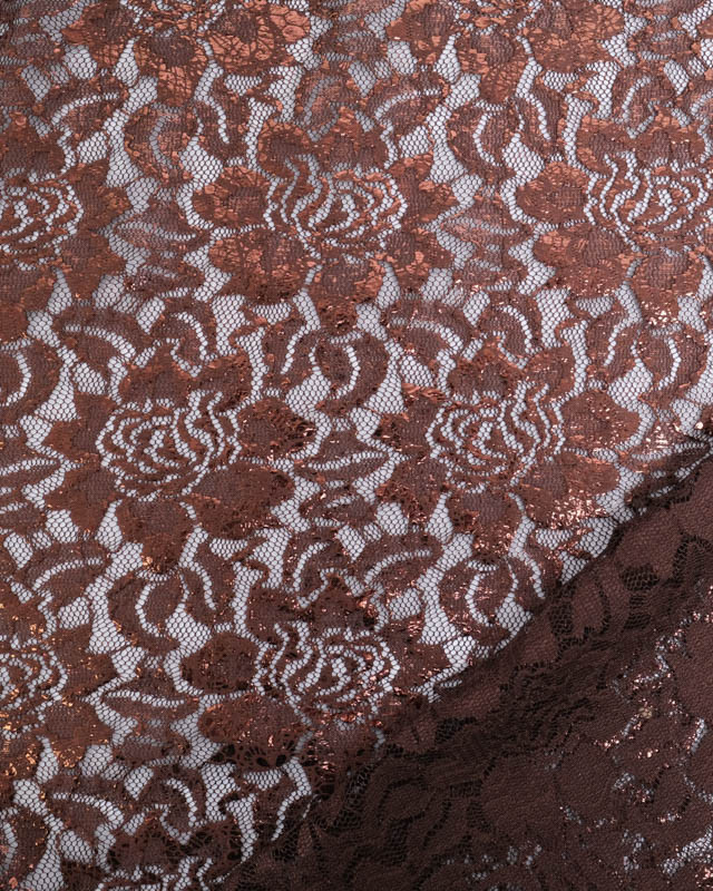 Tissu Dentelle Marron Fleurs Reflets Bronze - Mercerine