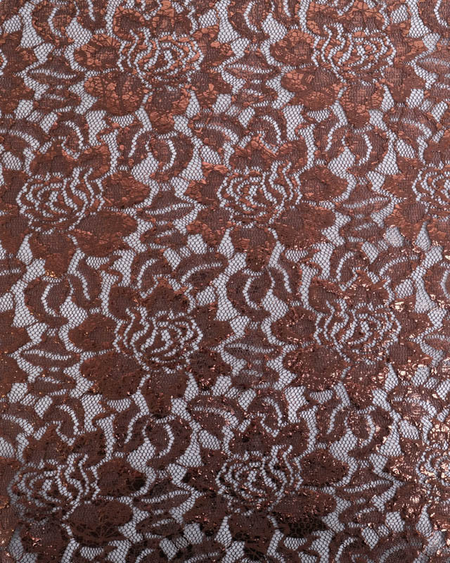 Tissu Dentelle Marron Fleurs Reflets Bronze - Mercerine