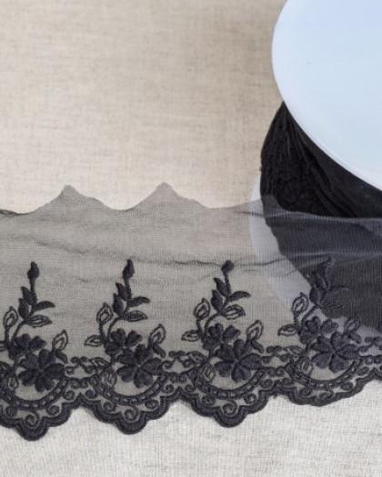 Tulle Brodé Fleurs Festonnées Mat 82mm - 6 Coloris