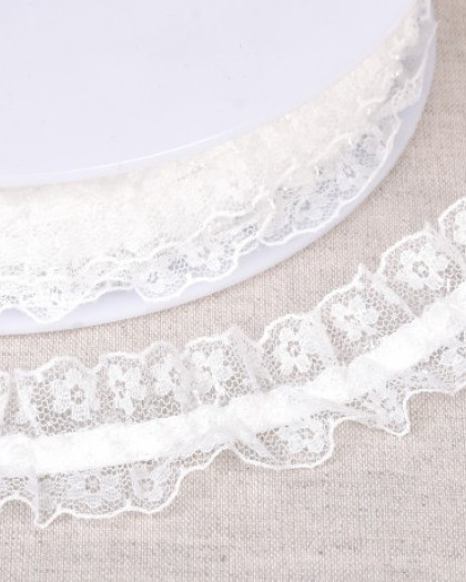 Galon Dentelle Élastique Blanc Motif Petites Fleurs 30mm - Mercerine