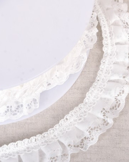Galon Dentelle Froncée Blanc 30mm - Mercerine