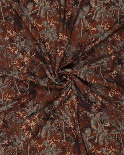 Tissu Viscose Mélangée Feuillage Tropical Chocolat - Mercerine
