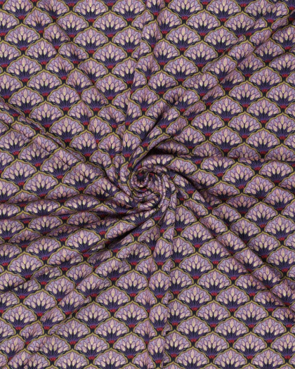 Viscose Imprimée Mauve Motif Eventail Touche Lurex Doré - Mercerine