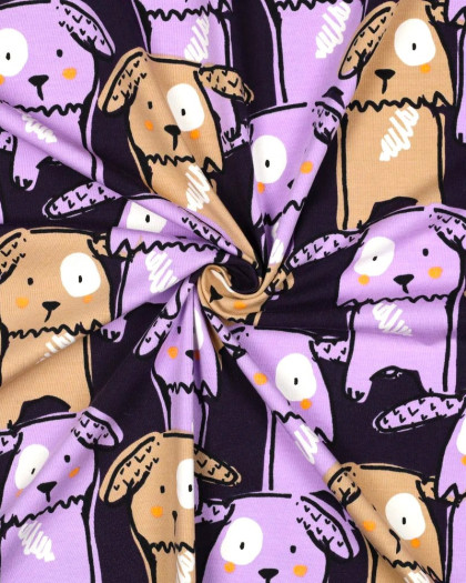 Jersey Violet Imprimé Petits Chiens Rigolos - Mercerine
