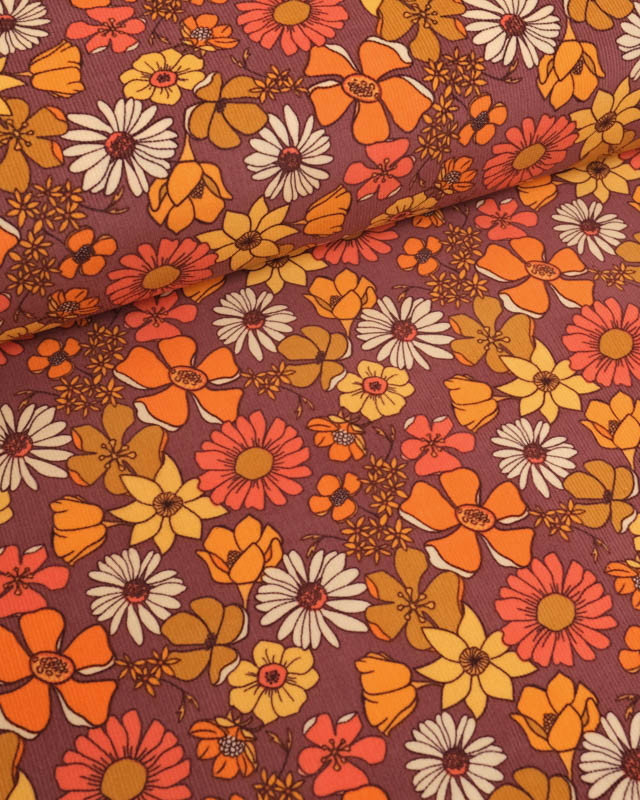 Tissu Velours Milleraies Fleuri Seventies - Mercerine