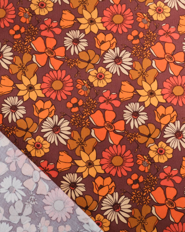Tissu Velours Milleraies Fleuri Seventies - Mercerine