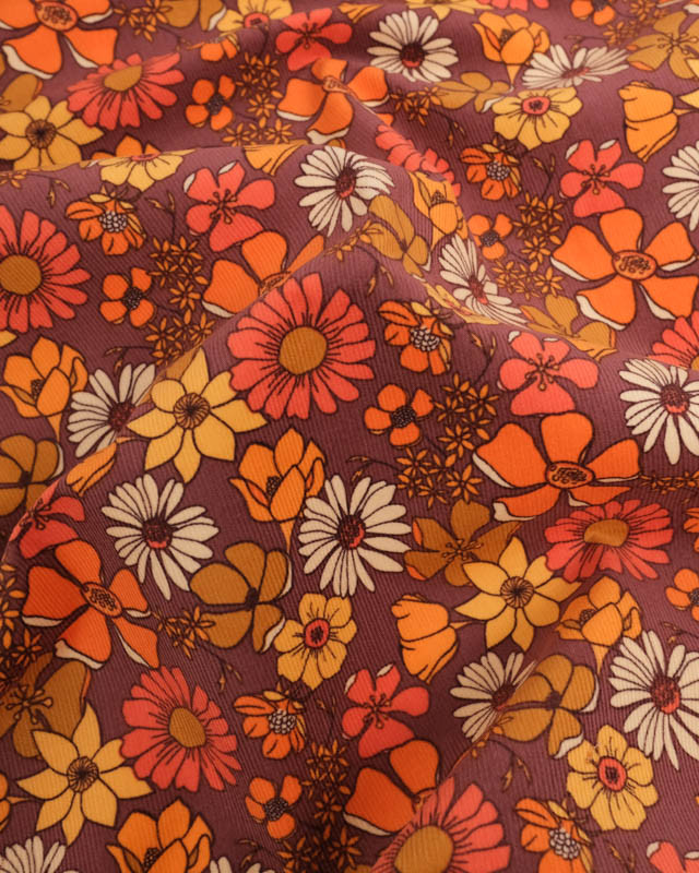 Tissu Velours Milleraies Fleuri Seventies - Mercerine