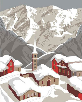 Torchon cuisine 50x70 cm - Village Montagne - Mercerine