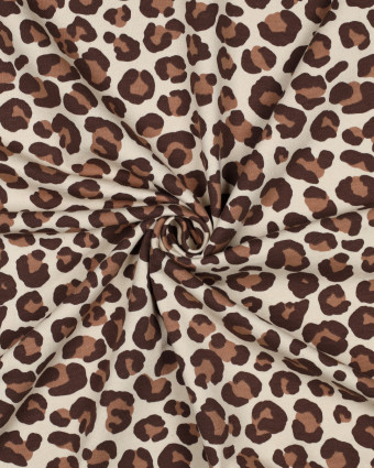 Tissu Sweat Envers Gratté Motif Léopard Chocolat Fond Beige Naturel - Mercerine