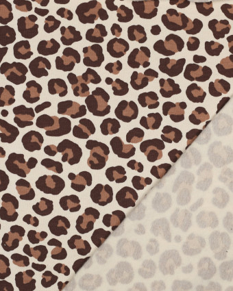 Tissu Sweat Envers Gratté Motif Léopard Chocolat Fond Beige Naturel - Mercerine