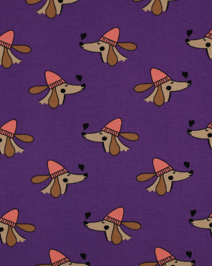Tissu Sweat Envers Gratté Violet Petit Chien Cool - Mercerine