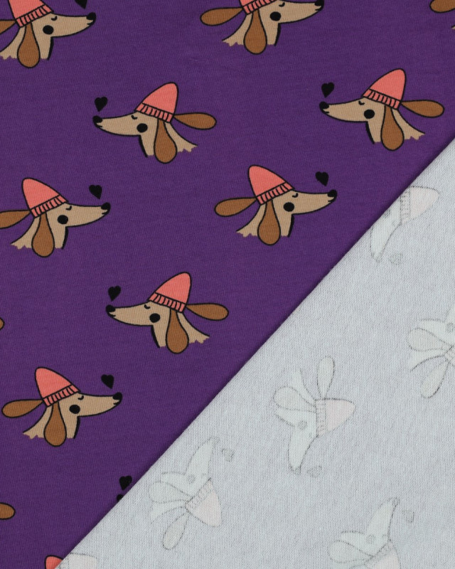 Tissu Sweat Envers Gratté Violet Petit Chien Cool - Mercerine