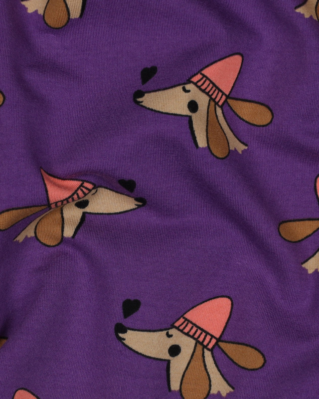 Tissu Sweat Envers Gratté Violet Petit Chien Cool - Mercerine