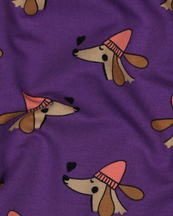 Tissu Sweat Envers Gratté Violet Petit Chien Cool - Mercerine