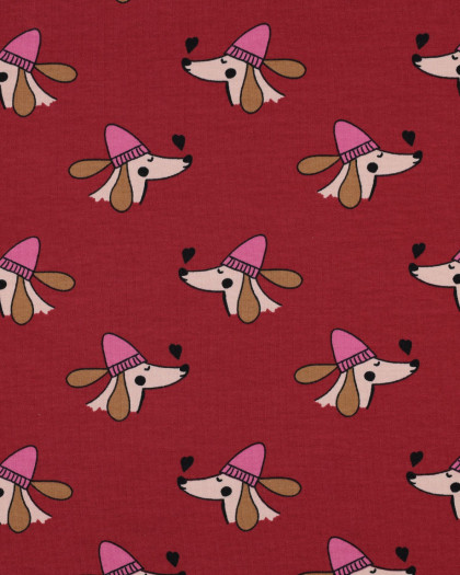 Tissu Sweat Envers Gratté Bordeaux Petit Chien Cool - Mercerine