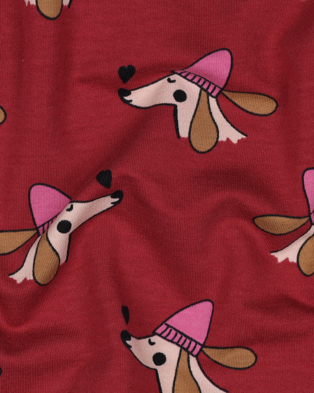 Tissu Sweat Envers Gratté Bordeaux Petit Chien Cool - Mercerine