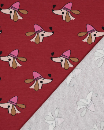 Tissu Sweat Envers Gratté Bordeaux Petit Chien Cool - Mercerine