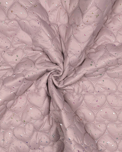 Tissu Matelassé Doudoune Rose Poudré Cœurs et Paillettes - Mercerine