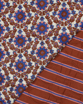 Tissu Matelassé Biface Fleuri Indien et Rayures Bleu roi et Caramel