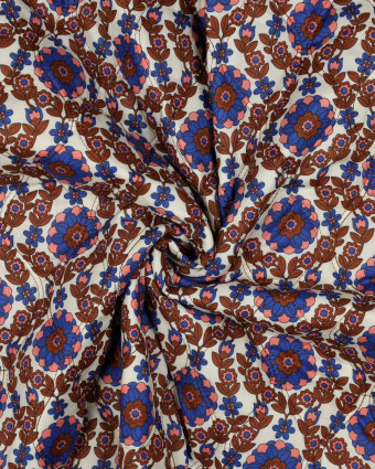 Tissu Matelassé Biface Fleuri Indien et Rayures Bleu roi et Caramel - Mercerine