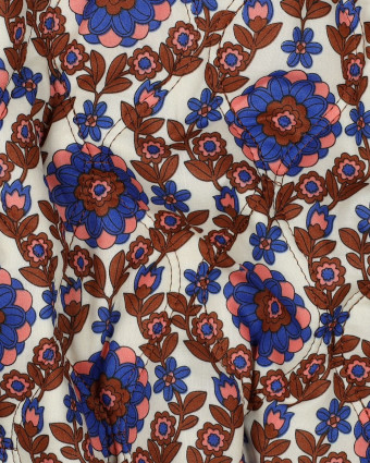 Tissu Matelassé Biface Fleuri Indien et Rayures Bleu roi et Caramel - Mercerine