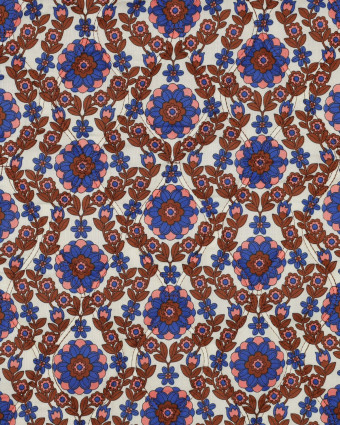 Tissu Matelassé Biface Fleuri Indien et Rayures Bleu roi et Caramel - Mercerine