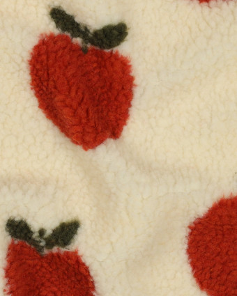 Tissu Mouton Sherpa Motif Pommes Orange Fond Beige - Mercerine