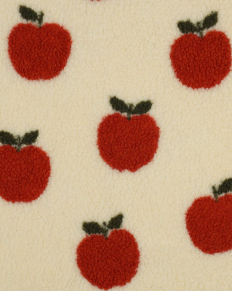 Tissu Mouton Sherpa Motif Pommes Orange Fond Beige - Mercerine