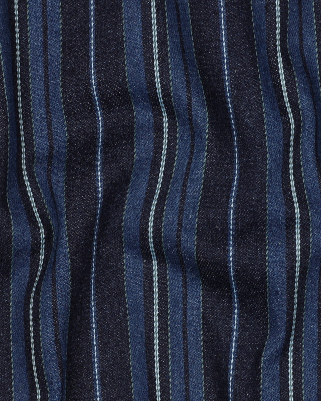 Tissu Jean Rayures Bleu Indigo - Mercerine