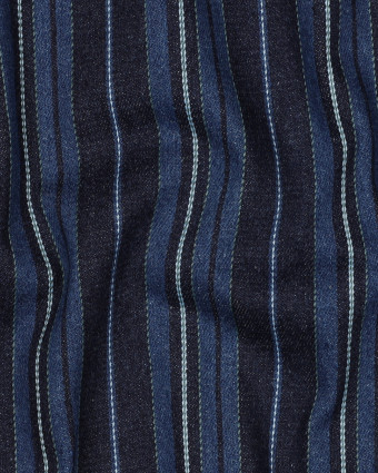 Tissu Jean Rayures Bleu Indigo - Mercerine