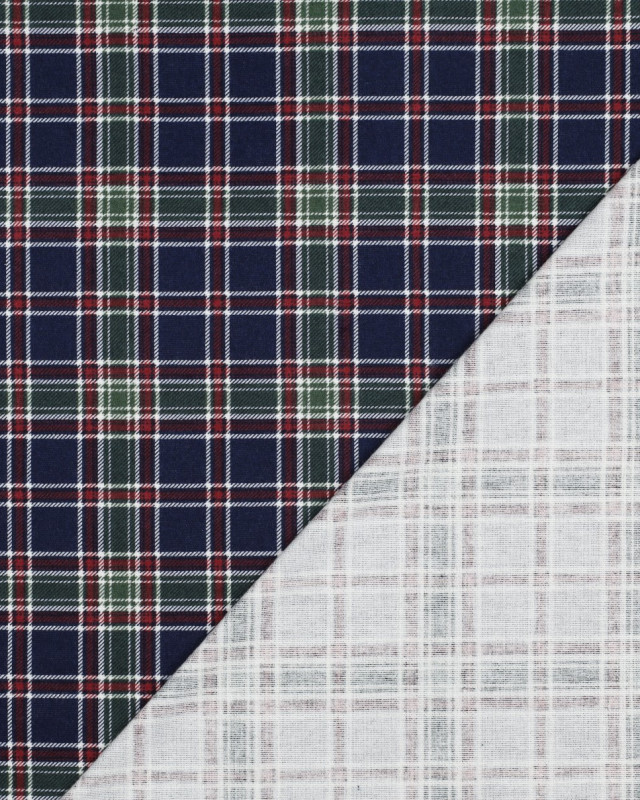 Tissu Flanelle Motif Tartan British Fond Bleu Marine - Mercerine