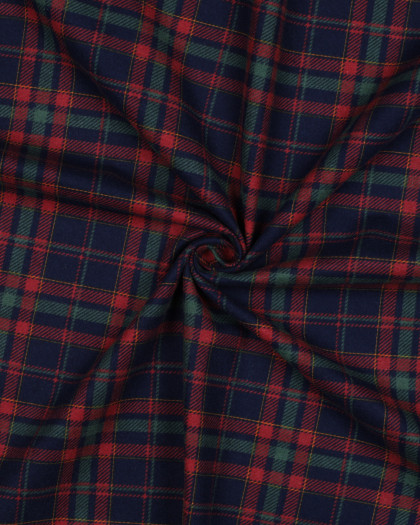 Tissu Flanelle Motif Tartan London Fond Bleu Marine - Mercerine