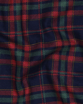 Tissu Flanelle Motif Tartan London Fond Bleu Marine - Mercerine
