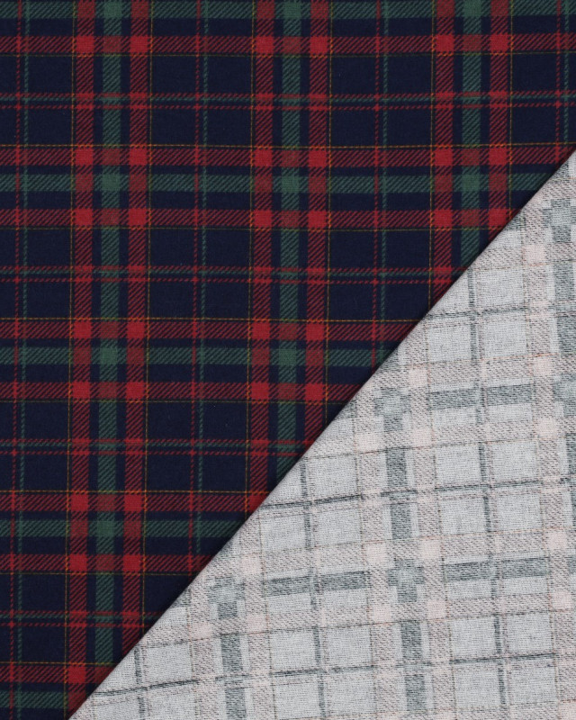 Tissu Flanelle Motif Tartan London Fond Bleu Marine - Mercerine
