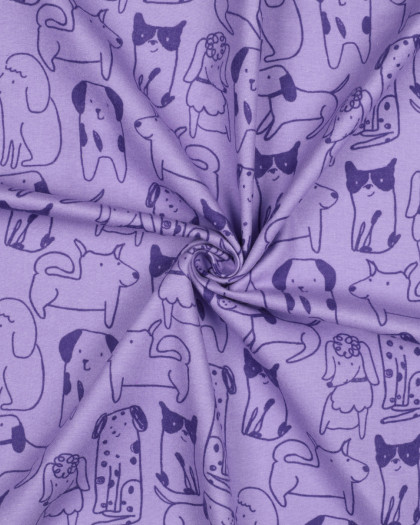 Tissu Flanelle Motif Chien Violet - Mercerine