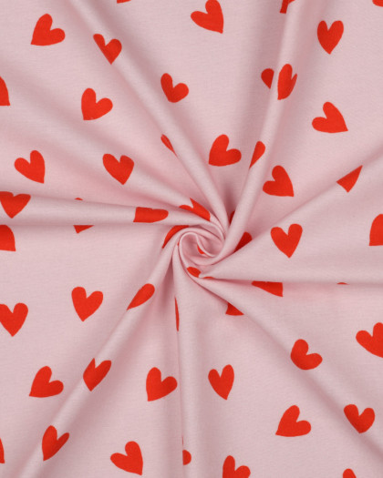 Tissu Flanelle Rose Clair Cœurs Orange - Mercerine