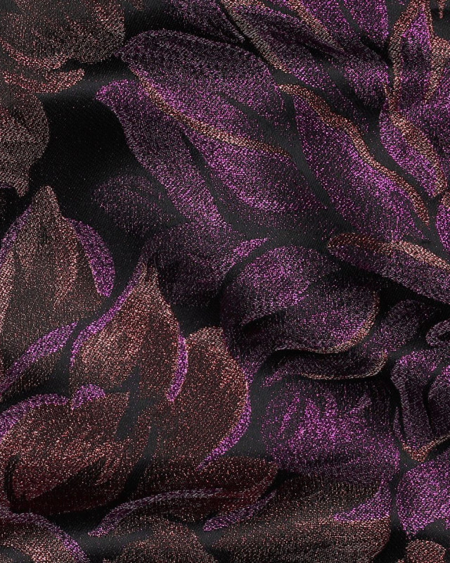 Tissu Jacquard Motif Grandes Fleurs Bronze et Mauve Pailletées - Mercerine