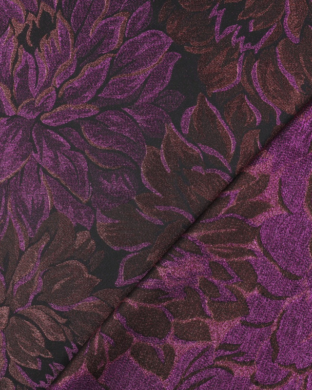 Tissu Jacquard Motif Grandes Fleurs Bronze et Mauve Pailletées - Mercerine