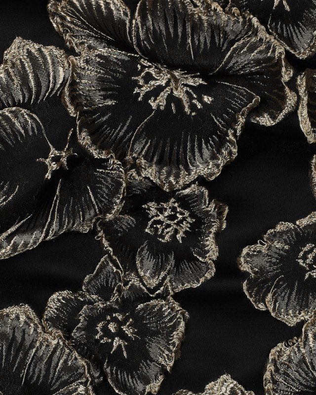 Tissu Satin Jacquard Noir à Fleurs Dorées - 1.45m De Large, 20m De Long | Pour Vêtements & Déco