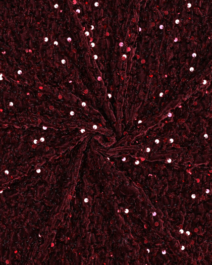 Tissu Sequins Sur Velours Texturé Bordeaux - Mercerine