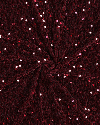 Tissu Sequins Sur Velours Texturé Bordeaux - Mercerine