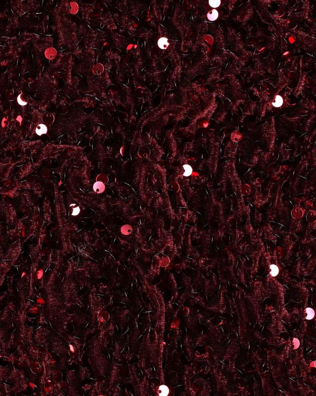 Tissu Sequins Sur Velours Texturé Bordeaux - Mercerine