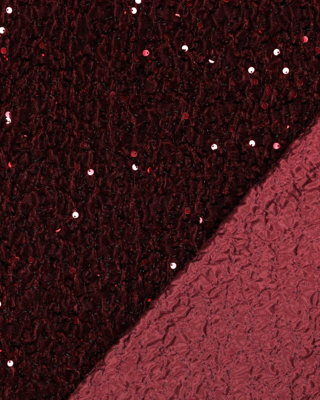 Tissu Sequins Sur Velours Texturé Bordeaux - Mercerine