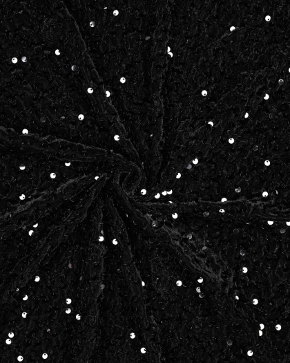 Tissu Sequins Sur Velours Texturé Noir - Mercerine