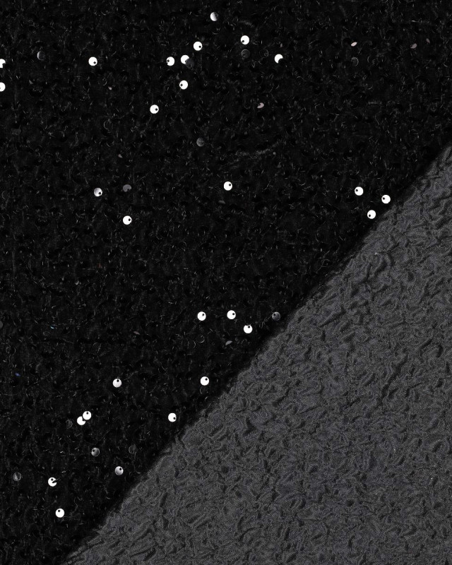 Tissu Sequins Sur Velours Texturé Noir - Mercerine