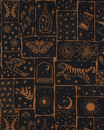 Tissu Popeline de Coton Motif Magic Fond Noir - Mercerine
