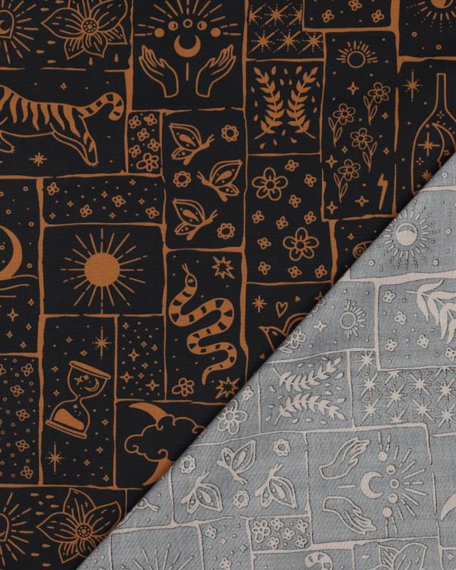 Tissu Popeline de Coton Motif Magic Fond Noir - Mercerine