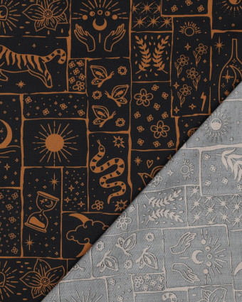 Tissu Popeline de Coton Motif Magic Fond Noir - Mercerine