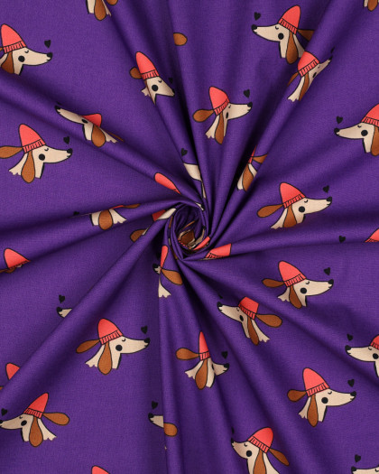 Tissu Popeline de Coton Chien Cool Violet - Mercerine